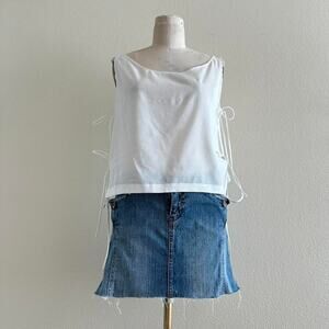 handmade white cotton pullover tank with lace-up detail on the side